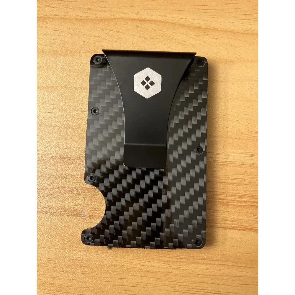 Carbon Fiber Minimalist Wallet with Money Clip RFID Blocking Black Mens Slim